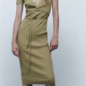NWT Zara olive green wrap top dress